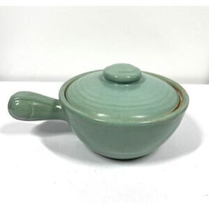 Vintage Green Pottery Ringware Pot Size Small Lid + Handled Bowl